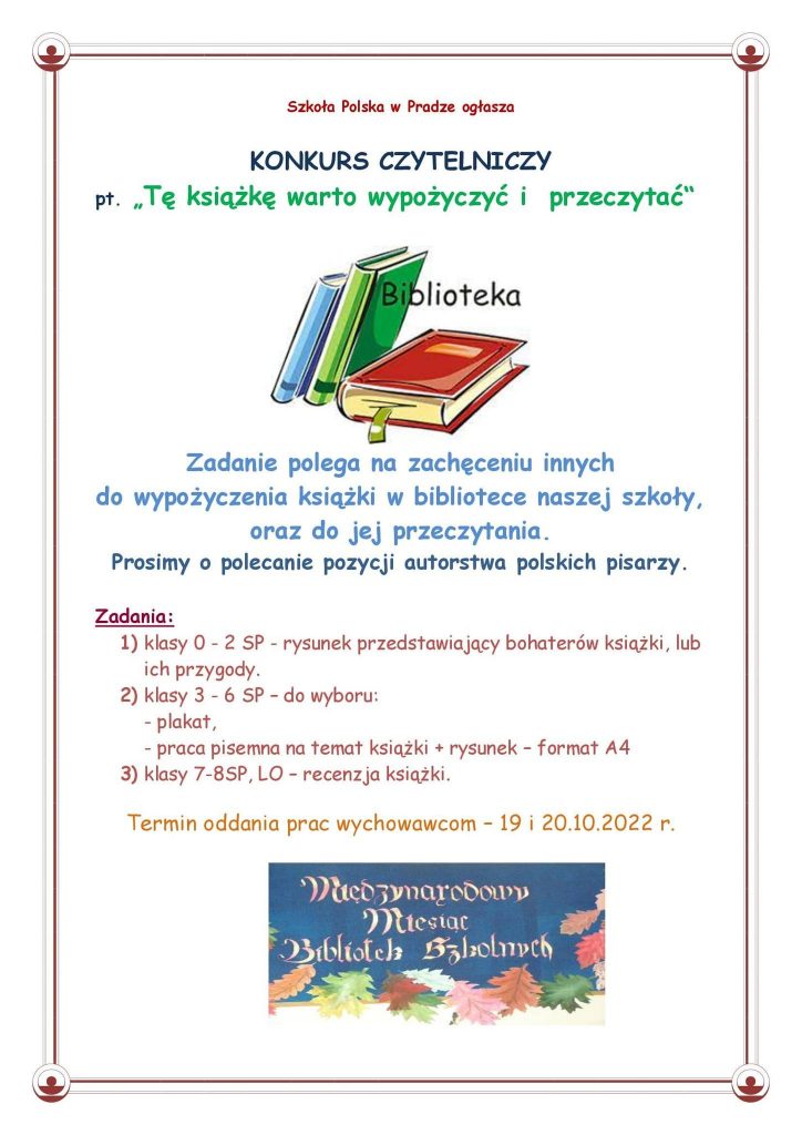 Ogłoszenie konkursu czytelniczego.
